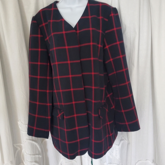 NorthStyle Women's Navy Blue Blazer with Red window Pane Plaid print Sz XL EUC - Picture 13 of 15